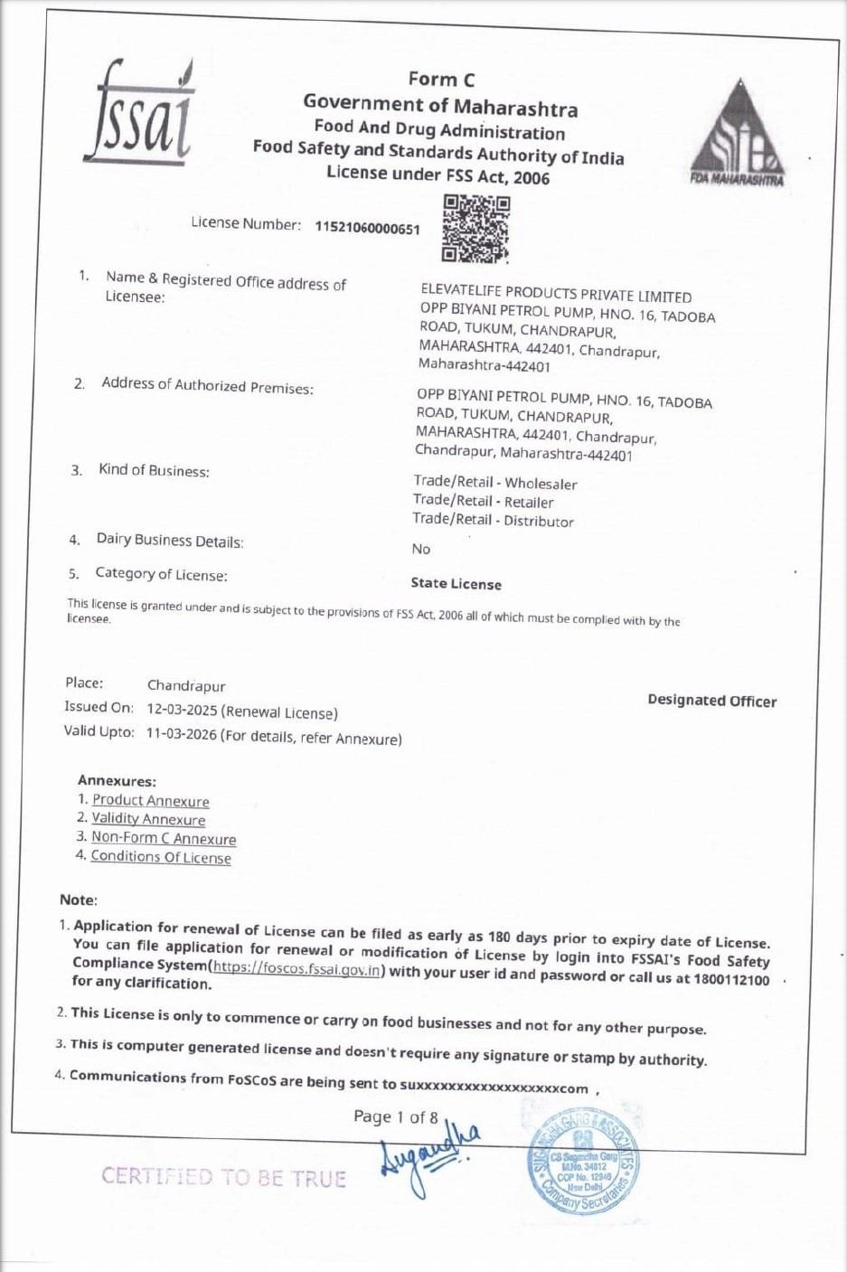 Registration Certificate under FSS Act, 2006